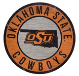 Oklahoma State Cowboys Sign Wood 12 Inch Round State Design
