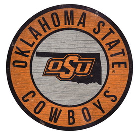 Oklahoma State Cowboys Sign Wood 12 Inch Round State Design
