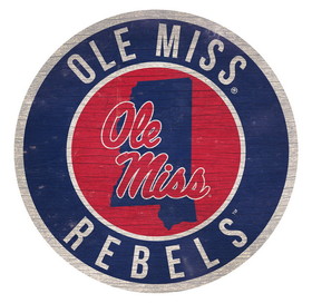 Mississippi Rebels Sign Wood 12 Inch Round State Design