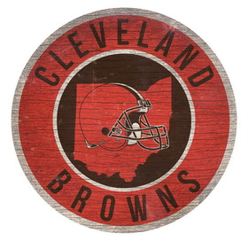Cleveland Browns Sign Wood 12 Inch Round State Design