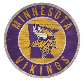 Minnesota Vikings Sign Wood 12 Inch Round State Design
