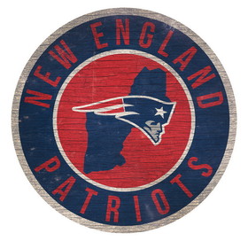 New England Patriots Sign Wood 12 Inch Round State Design