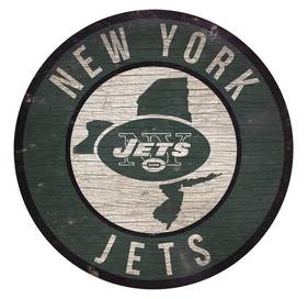New York Jets Sign Wood 12 Inch Round State Design