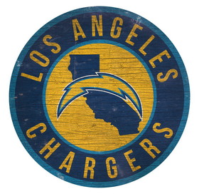 Los Angeles Chargers Sign Wood 12 Inch Round State Design