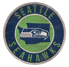 Seattle Seahawks Sign Wood 12 Inch Round State Design
