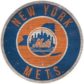 New York Mets Sign Wood 12 Inch Round State Design