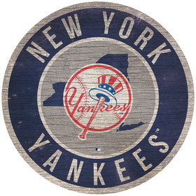 New York Yankees Sign Wood 12 Inch Round State Design