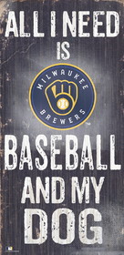 Milwaukee Brewers Sign Wood 6x12 Baseball and Dog Design