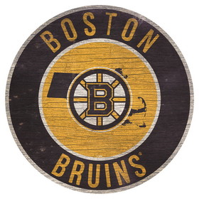 Boston Bruins Sign Wood 12 Inch Round State Design