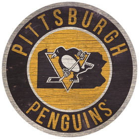 Pittsburgh Penguins Sign Wood 12 Inch Round State Design