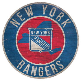 New York Rangers Sign Wood 12 Inch Round State Design