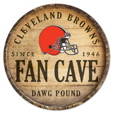 Cleveland Browns Sign Wood 14 Inch Round Barrel Top Design