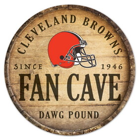 Cleveland Browns Sign Wood 14 Inch Round Barrel Top Design