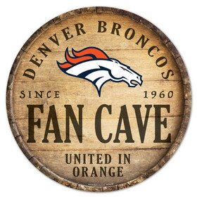 Denver Broncos Sign Wood 14 Inch Round Barrel Top Design