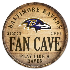 Baltimore Ravens Sign Wood 14 Inch Round Barrel Top Design
