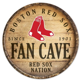 Boston Red Sox Sign Wood 14 Inch Round Barrel Top Design