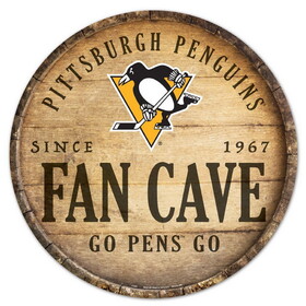 Pittsburgh Penguins Sign Wood 14 Inch Round Barrel Top Design