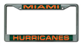 Miami Hurricanes License Plate Frame Laser Cut Chrome