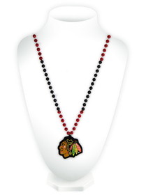 Chicago Blackhawks Beads with Medallion Mardi Gras Style