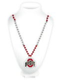 Ohio State Buckeyes Mardi Gras Beads with Medallion