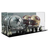 Double Mini Helmet Display Case with Mirror Back & Gold Risers