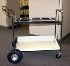 Charnstrom B114 Mail Room and Office Supplies Medium Frame Mail Distribution Cart with Lower Metal Shelf with Air Tires