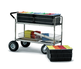 Charnstrom M142 Mail Room and Office Carts Long Wire Basket Mail Delivery Cart with Cushion Grip