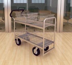 Charnstrom M287E Mail Room and Office Carts Long Wire-Basket Mail Distribution Cart with 8&quot; Casters and Easy Push Handle