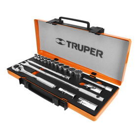Truper 13934 1/2" Drive Socket Wrench Set 19 Pcs