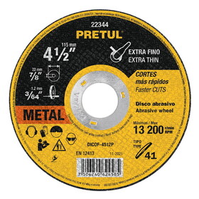 Pretul 22344 4-1/2"x1.2mm, T1, cutting wheel, Pretul