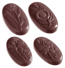 Chocolate World CW1188 Chocolate mould flower caraque oval 5 fig.