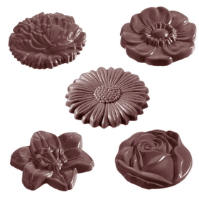 Chocolate World CW1416 Chocolate mould flower caraque round 5 fig.