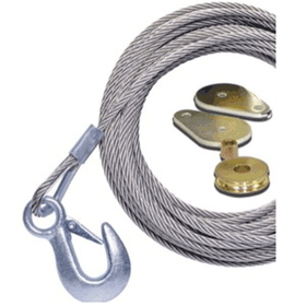 Powerwinch 50' x 7/32" Stainless Steel Universal Premium Replacement Galvanized Cable w/Hook & Swivel Pulley Block
