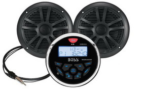 Boss Audio MCKGB350B.6 Combo - Marine Gauge Radio w/Marine Antenna & 2 6.5" Speakers - Black
