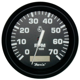 Faria Euro Black 4" Tachometer w/Hourmeter - 7,000 RPM (Gas - Outboard)