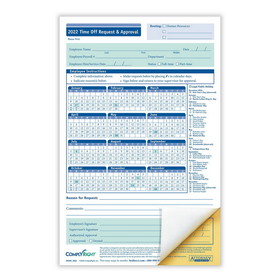 ComplyRight A0045 2022 Time Off Request and Approval Form, Small (5 1/2" x 8 1/2"), 2-Part, Pack of 50