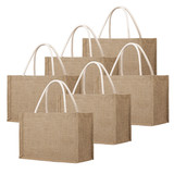 TOPTIE 6 PCS Burlap Tote Bags with White Handles, Wedding Gift Bags, Reusable Jute Shopping Bag Beach Tote