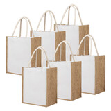 TOPTIE 6 PCS Cotton Canvas Tote Bags with Burlap Sides, Reusable Grocery Shopping Bag Gift Bag