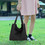 TOPTIE Soft Canvas Shoulder Bag for Women, Black Tote Handbag with Pocket for Work, Shopping, Travel