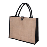 TOPTIE Burlap Bag with Button Closure & Rope Handles, Natural Jute Beach Bag for Women, Reusable Grocery Bag
