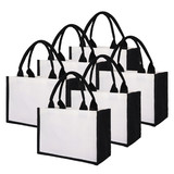 TOPTIE 6 PCS Canvas Jute Grocery Bags with Black Burlap Sides, Beach Bag Fancy Activity Gift Bags Party Favors