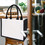 TOPTIE 6 PCS Canvas Jute Grocery Bag with Black Burlap Sides, Beach Bags Fancy Activity Gifts Bags Party Favors