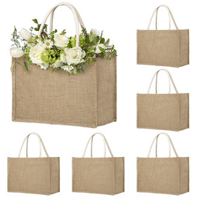 TOPTIE 6 PCS Jute Tote Bags Burlap Bridesmaid Bags Large Beach Bag Reusable Grocery Bags For Shopping