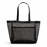 TOPTIE Black Mesh Tote Bag with Button Closure Reusable Grocery Shopping Bag for Daily Use
