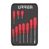 Urrea JBU03 Combination Screwdriver Set With Red Handles, 10 Piece In Case