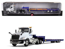 First Gear 10-4156A  International LT Day Cab "Komatsu" with "Ledwell" Hydratail Trailer White and Blue 1/34 Diecast Model