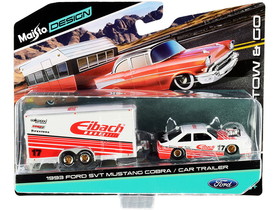 Maisto 15368-21A  1993 Ford SVT Mustang Cobra #17 with Enclosed Car Trailer "Eibach" White with Red Stripes "Tow & Go" Series 1/64 Diecast Model Cars