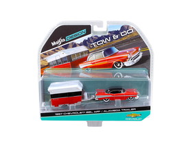 Maisto 15368B  1957 Chevrolet Bel Air with Alameda Trailer Red Tow & Go 1/64 Diecast Model