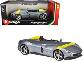 Bburago 16013s  Ferrari Monza SP1 Silver Metallic with Yellow Stripes 1/18 Diecast Model Car