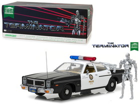 Greenlight 19042  1977 Dodge Monaco Metropolitan Police with T-800 Endoskeleton Figurine "The Terminator" (1984) Movie 1/18 Diecast Model Car